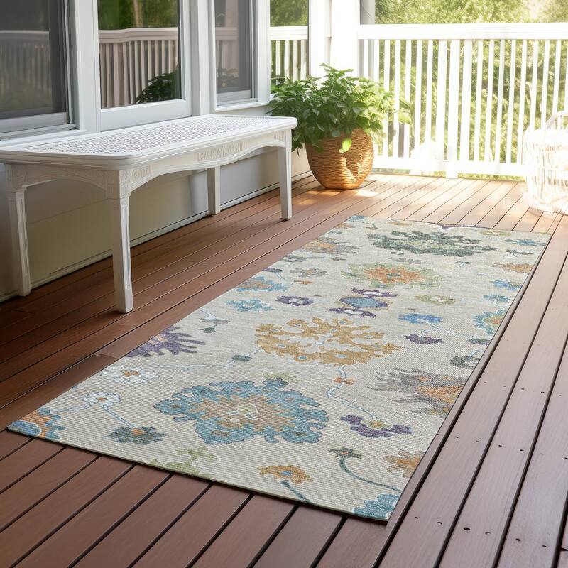 Machine Washable Indoor/ Outdoor Traditonal Delhi Chantille Rug - Beige - 2'3" x 7'6"