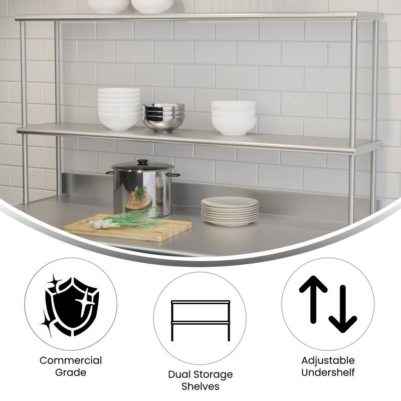 Commercial Grade NSF Certified Stainless Steel Metal Kitchen Double Overshelf