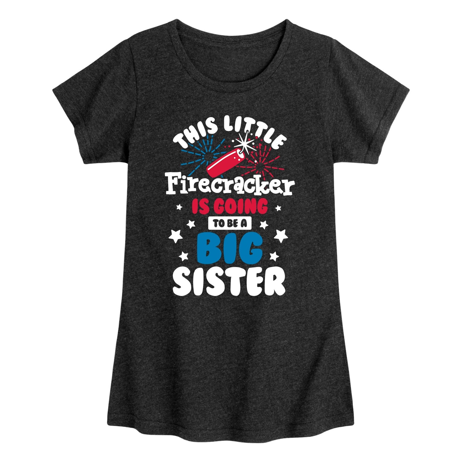 Little Firecracker Big Sister - Girls Toddler And Youth Short Sleeve Graphic T-Shirt - Heather Black