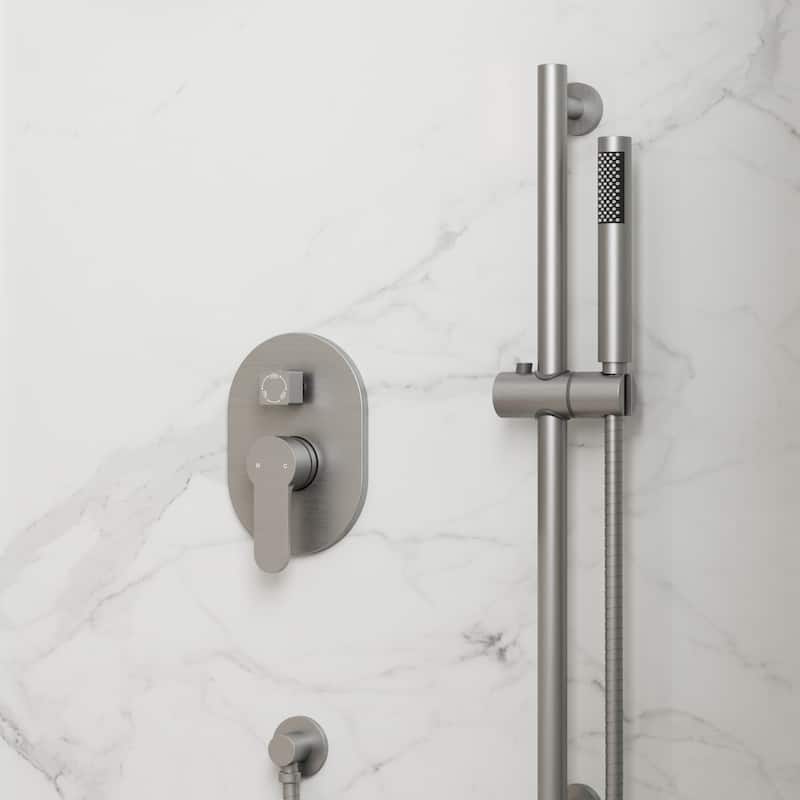 GRANDJOY Dual Heads Shower System 10" and 6" Wall Mount Rainfall Round Shower Faucet Handheld Shower Spray with Slide Bar