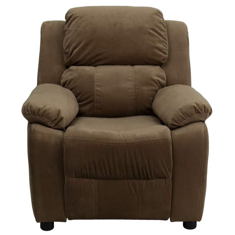 Deluxe Padded Contemporary Kids Recliner with Storage Arms
