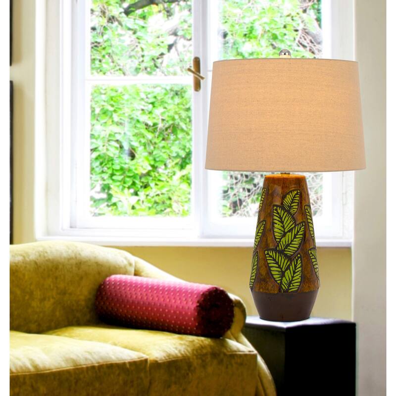 Cal Lighting 150W 3 Way Table Lamp With Hardback Drum Shade, Cocoa - 17"Wx330.00"Dx28.5"H