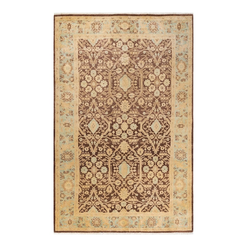 Overton Handknotted Wool Contemporary Floral Red Area Rug - 6' x 9' - Burgundy - 6' x 9'