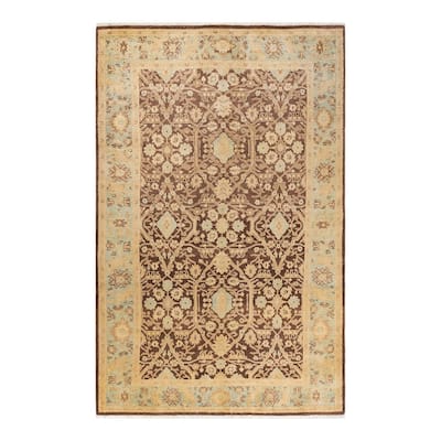 Overton Handknotted Wool Contemporary Floral Red Area Rug - 6' x 9'