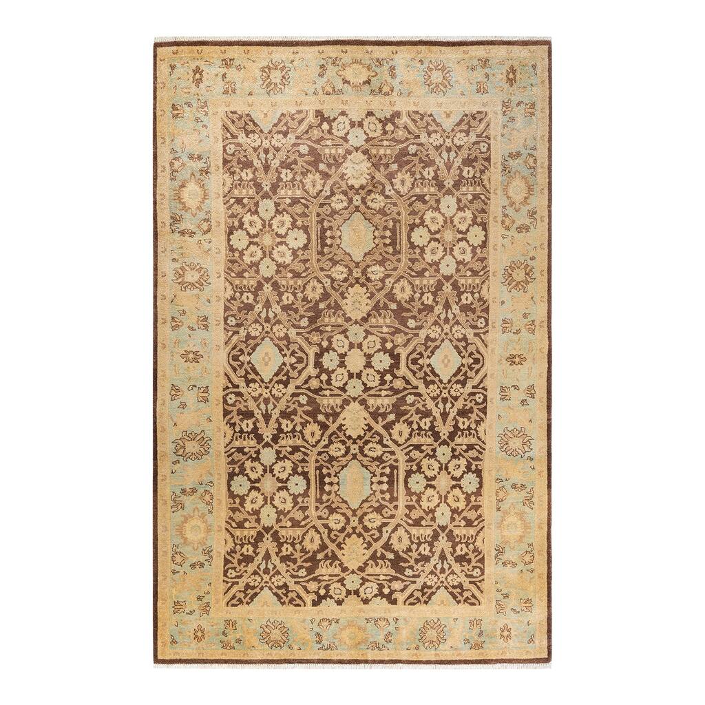 Overton Handknotted Wool Contemporary Floral Red Area Rug - 6' x 9'
