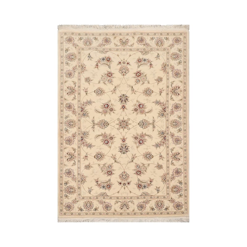 4x6 Hand Knotted 300 KPSI Ivory Sino Wool Traditional Area Rug - 4' x 6'