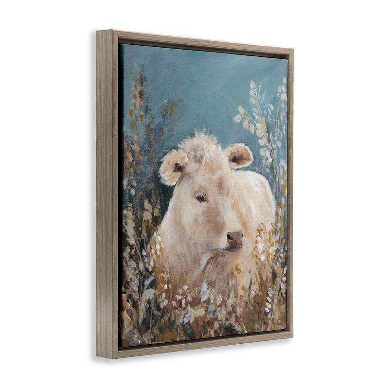 Stupell Soft Cattle Amongst Florals Framed Floater Canvas Wall Art Design By Amanda Hilburn