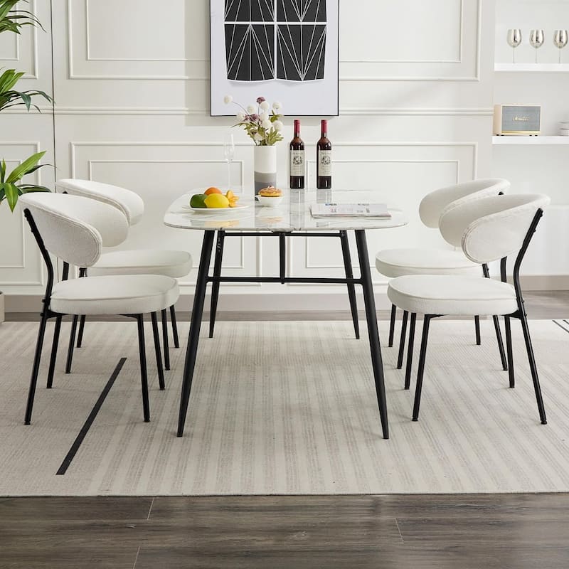 XINMICS Dining Chairs with Curved Backrest, Modern Fabric Upholstered Boucle Kitchen Dining Room Chairs Set of 2/4/6 - Set of 4 - Warm Cream