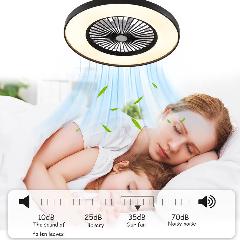 23" Bedroom Fan Light with Remote Control, Dimmable, 8 Blades, Reversible DC Motor, with LED Light