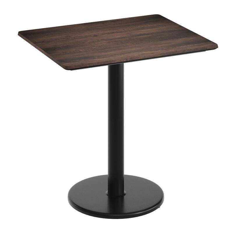 Commercial HPL Tabletop with Table Height Round Base - 29.75"W x 23.75"D x 29.5"H - Dark Brown/Black Base