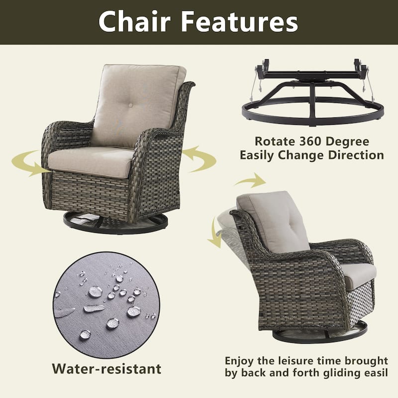 Patio Loveseat Sofa with Swivel Chair Ottoman Table