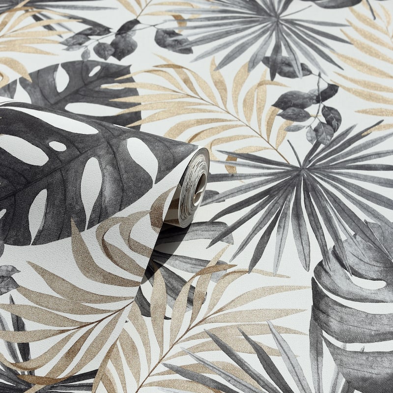 Jungle Wall Black and Gold Vinyl Wallpaper - 20.8 in. W x 33ft L - Double Roll