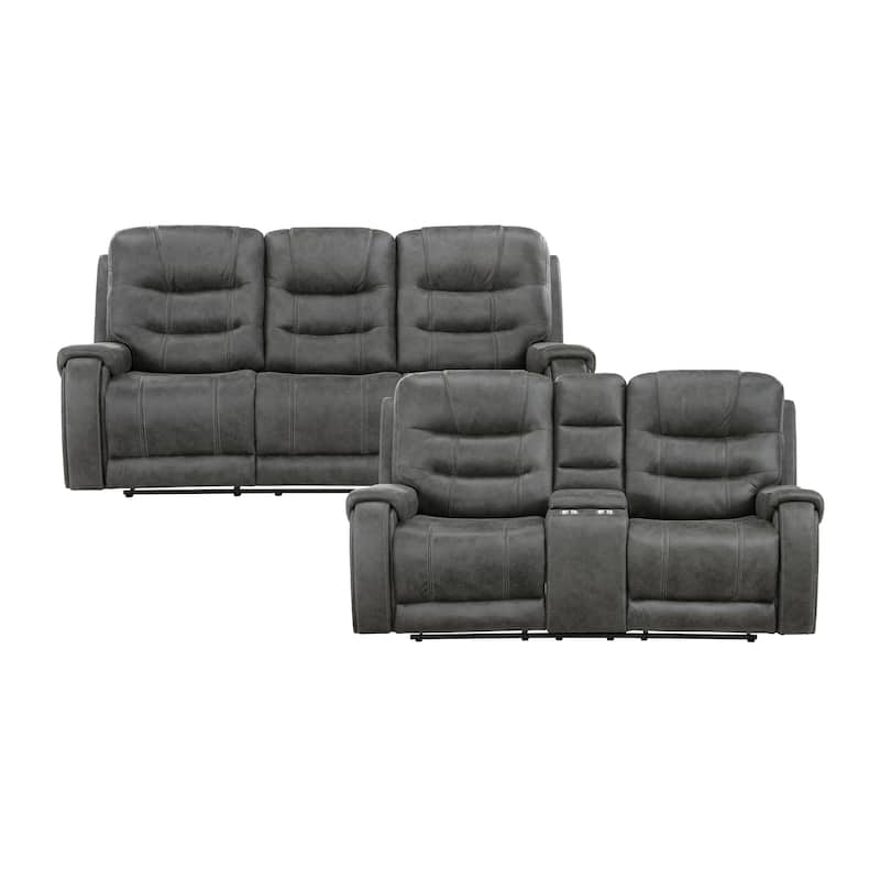 Fremont & Park Gerald 2-Piece Microfiber Manual Reclining Sofa Set - Tab Pull Motion - Dark Gray