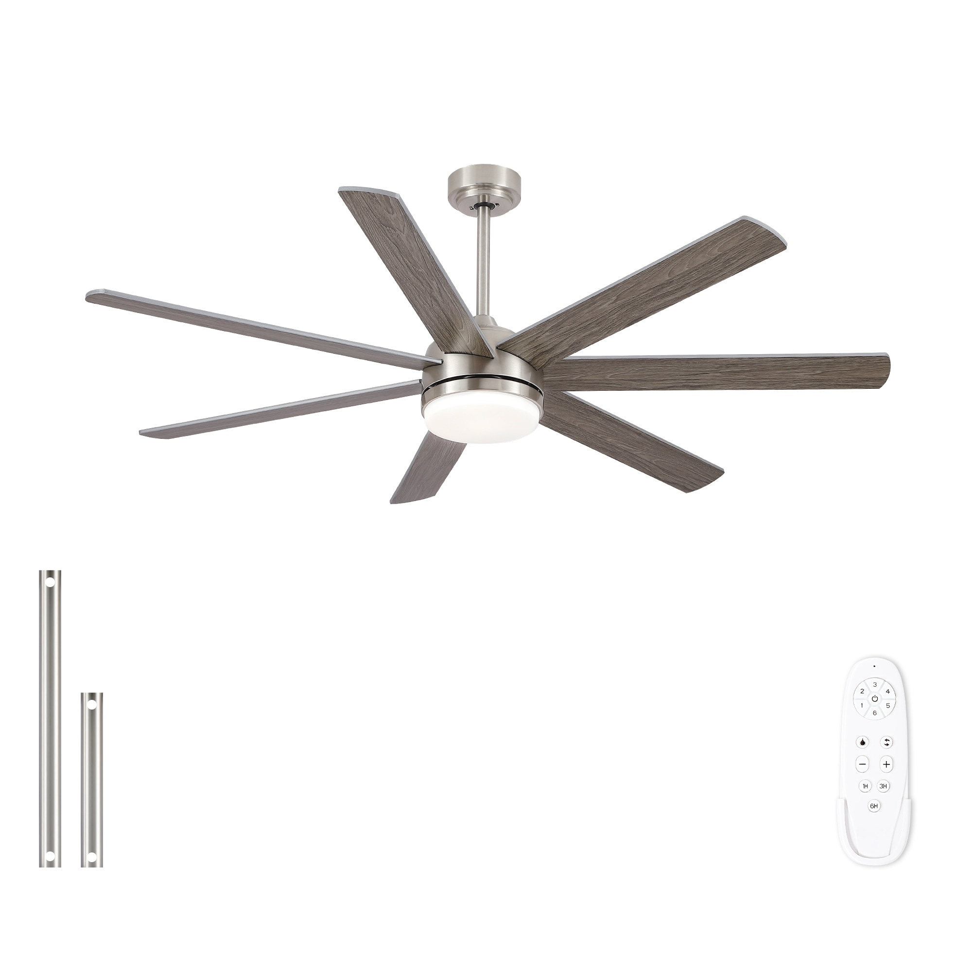 YUHAO Coastal 62 in. Indoor Brushed Nickel Downrod Standard Ceiling Fan with LED Light and Remote Control Included - 62 in.