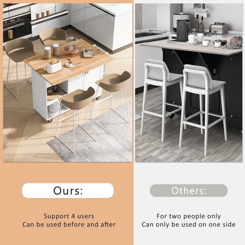 Space-Saving Kitchen Island with Foldable Countertop, Rolling Cart on Wheels, Towel Rack, Drawer & Slide-Out Shelf