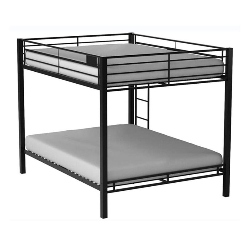 Black Queen over Queen Metal Bunk Bed with Ladder and Fence