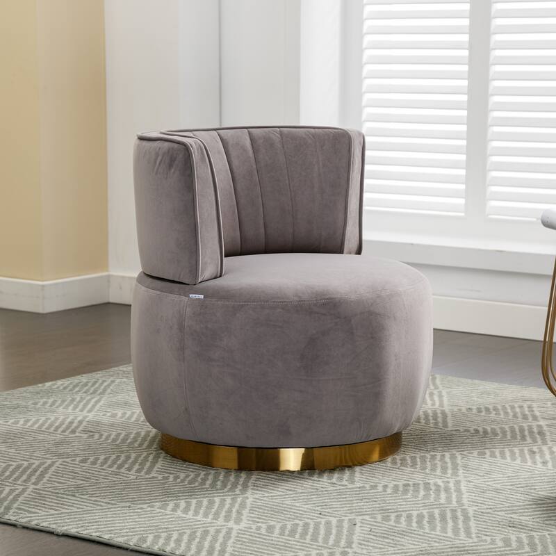 360° Swivel Velvet Barrel Sofa Chair with Wide Upholstered and Angled Armrests - Grey