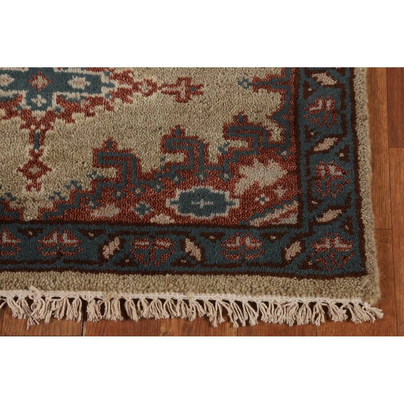 Geometric Viss Indian Runner Rug Handmade Wool Carpet - 2'6"x 9'9"