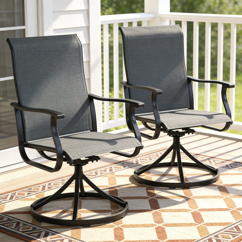 Outdoor Patio Metal Swivel Dining Chairs with Textilene Fabric Set of 2
