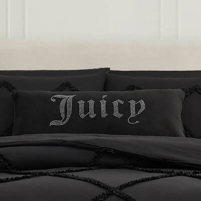 Juicy Couture Silver Rhinestone Pillow 16" x 36", Black Velvet