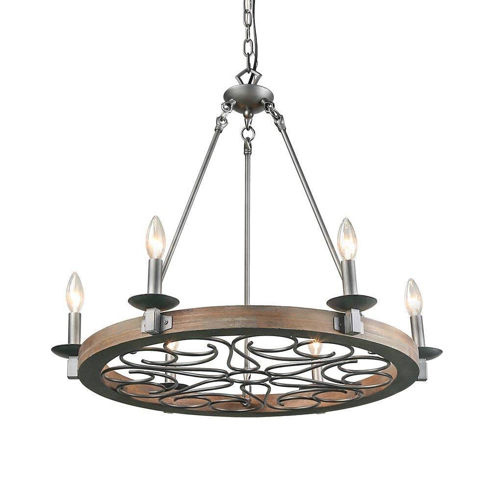 6 light wood & metal candle chandelier - Chandeliers For Bedrooms by Overstock.com
