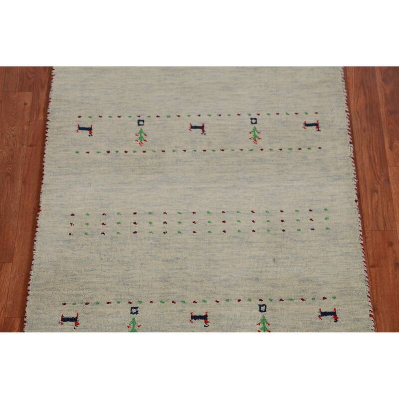 Hand Knotted Oriental 100% Wool Carpet Tribal Animal Pictorial Green Gabbeh Area Rug - 5' 0'' X 2' 10''