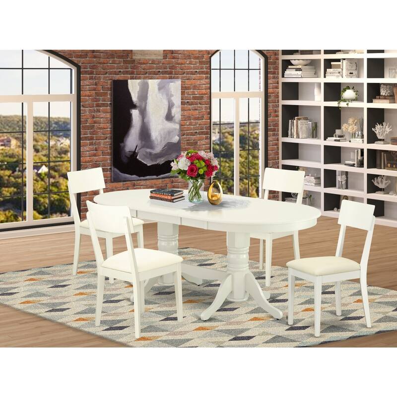 5 Piece Dining Set - Antique Style Table & 4 Chairs - Linen White Finish - 76.3