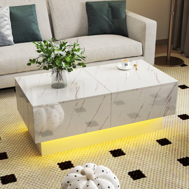 GDF Studio - Belle Modern Coffee Table with Sliding Tabletop and Hidden Storage Compartment - White