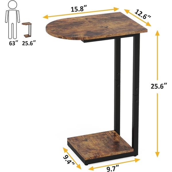 C-Shape Solid Wood Coffee Round Side Table TV Tray Sliding Sofa Table ...