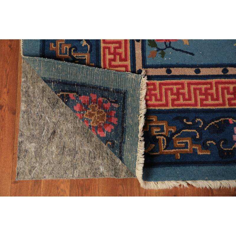 Vegetable Dye Blue Art Deco Chinese Vintage Handmade Wool Carpet - 6'5" x 9'7"