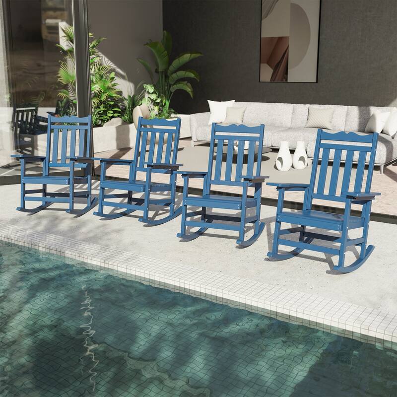 Livoosun 4 Pieces Patio Adirondack Chairs Outdoor Plastic Rocking Chair - Gray