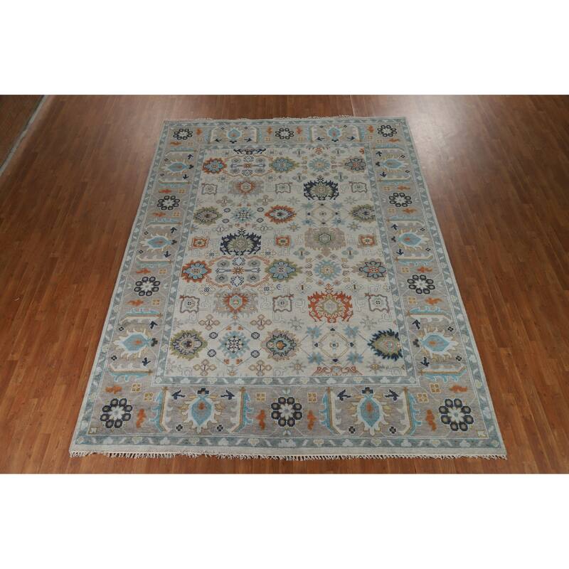 Oushak Indian Area Rug Handmade Beige Wool Carpet - 9'0" x 12'1"