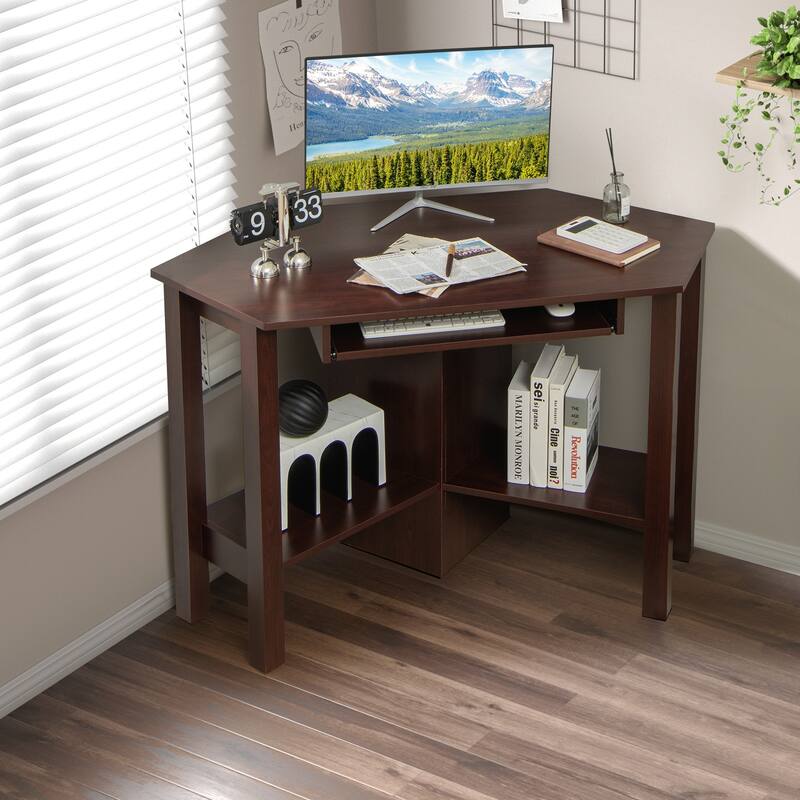 Costway Wooden Corner Desk With Drawer Computer PC Table Study Office