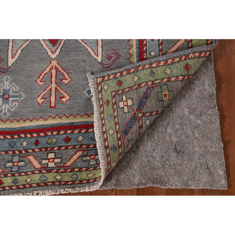 Gray Geometric Kazak Oriental Accent Rug Hand-Knotted Wool Carpet - 3'4"x 5'0"