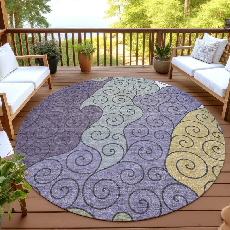 Machine Washable Indoor/ Outdoor Swirly Chantille Rug - Plum - 8' x 8'