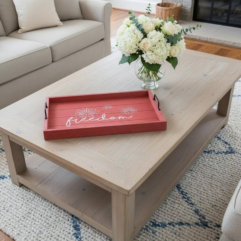 HomeRoots 16" Red And White Freedom Serving Tray With Handles - 15.50 in. x 2.25 in. x 12.00 in. - White/Red - 15.50 in. x 2.25 in. x 12.00 in.