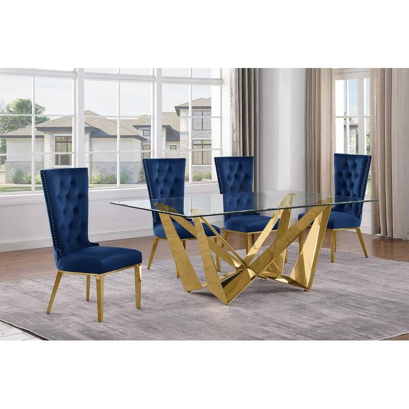 Best Quality Furniture D400/1-SC330-7 Dining Set with 78" 12mm Glass with Bevel