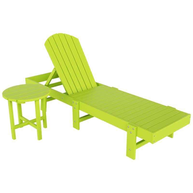 Polytrends Altura Poly Eco-Friendly All Weather Reclining Chaise Lounge with Arms & Side Table (2 Piece Set)