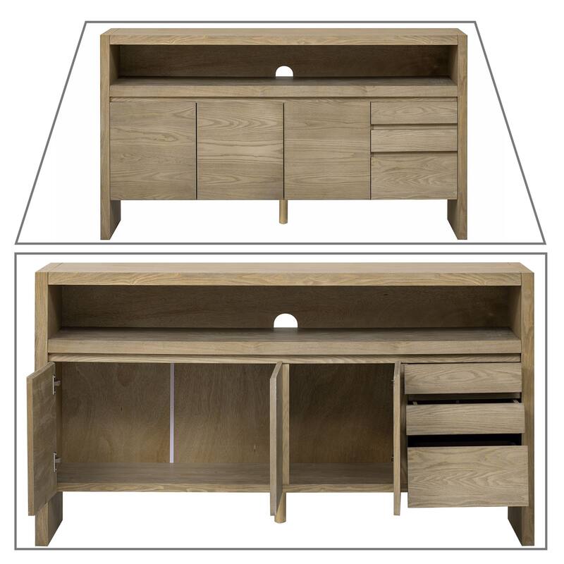 Modern Freestanding Wooden Sideboard with Three Drawers, Two Cabinets and a Shelf