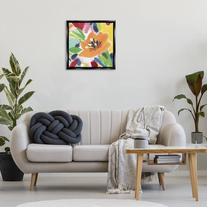 Stupell Vivid Orange Flower Impressions Framed Floater Canvas Wall Art Design By June Erica Vess