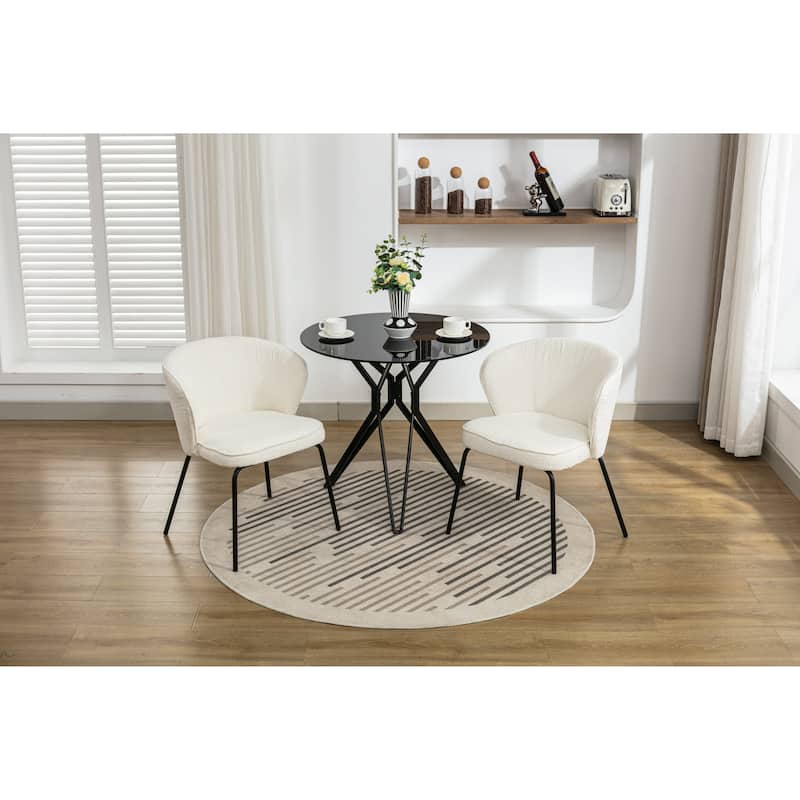 Set of 2 Boucle Fabric Dining Chairs With Black Metal Legs