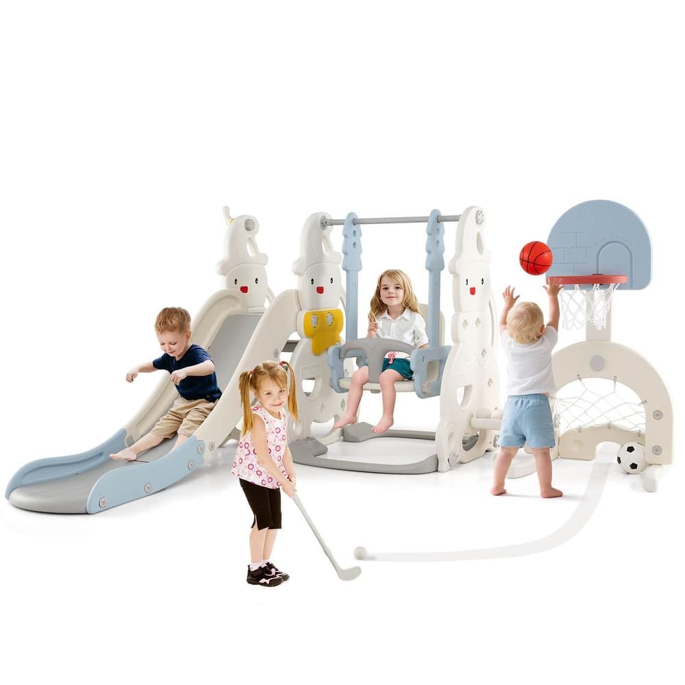 Costway 7-in-1 Toddler Slide with Height Adjustable Basketball Hoop & - See Details