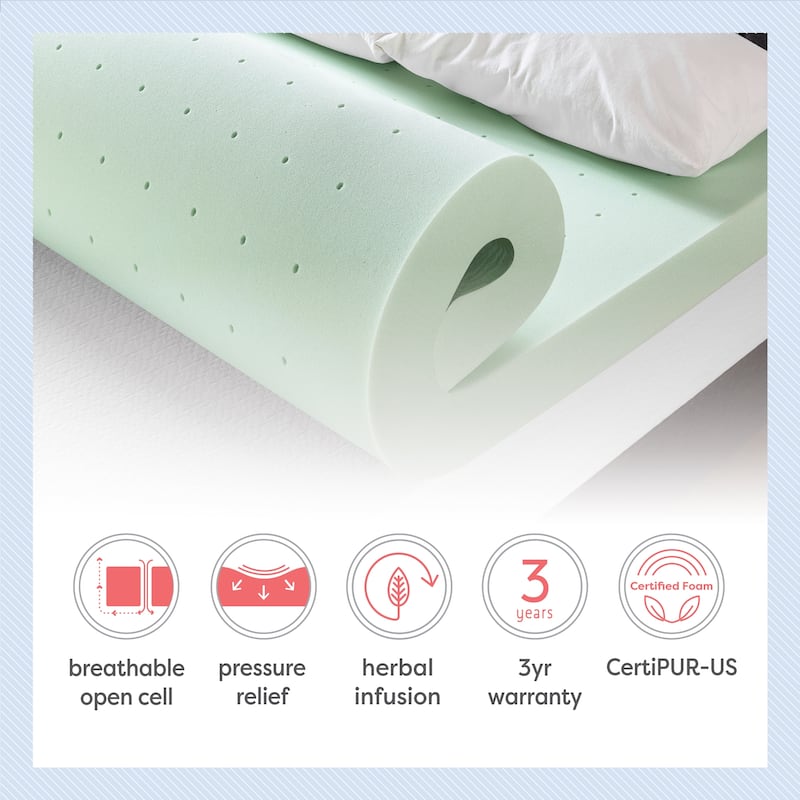 4 Inch Ventilated Memory Foam Mattress Topper with Calming Green Tea Infusion