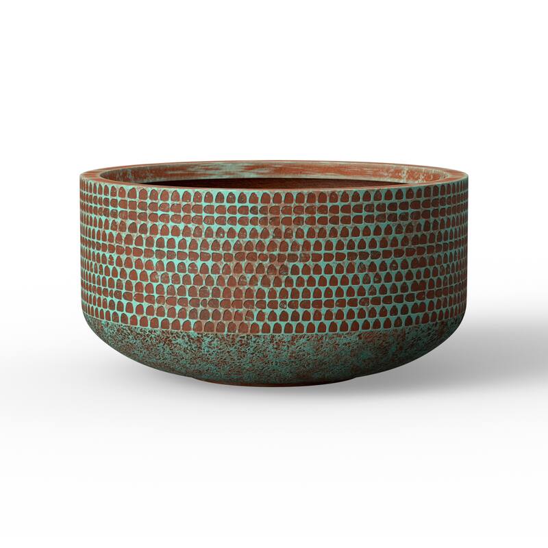Round Concrete Bowl Planter with Drainage Hole and Enhanced Interior - 16.5 x 8 - Teal(Enhanced Interior)