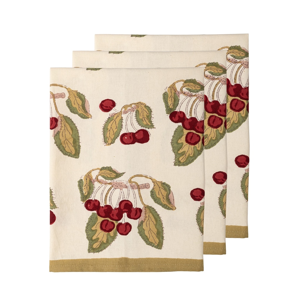Couleur Nature Cherry Tea Towels - Red/Green - 20" x 30" - Set of 3 - 20" x 30"