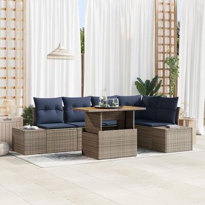vidaXL 6 Garden Sofa Set with Cushions Black/Grey Poly Rattan - 103.9 x 60.6 x 27.2