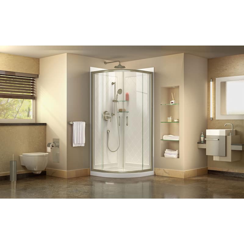 DreamLine Prime 36 in. x 36 in. x 76 3/4 in. H Shower Enclosure, Shower Base and Acrylic Backwall Kit - 36" x 36" - 36" x 36"