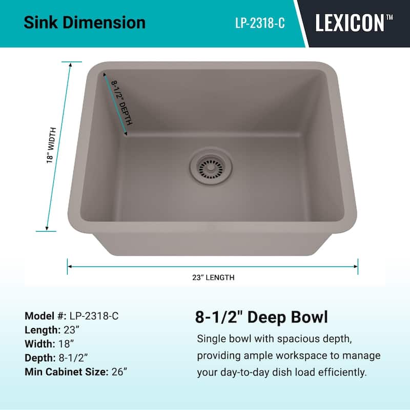 23" x 18" Quartz Kitchen Sink, Single Bowl Sink, Drop-in Sink, Undermount Sink, Granite Kitchen Sink, with Steel... - 23"x18"