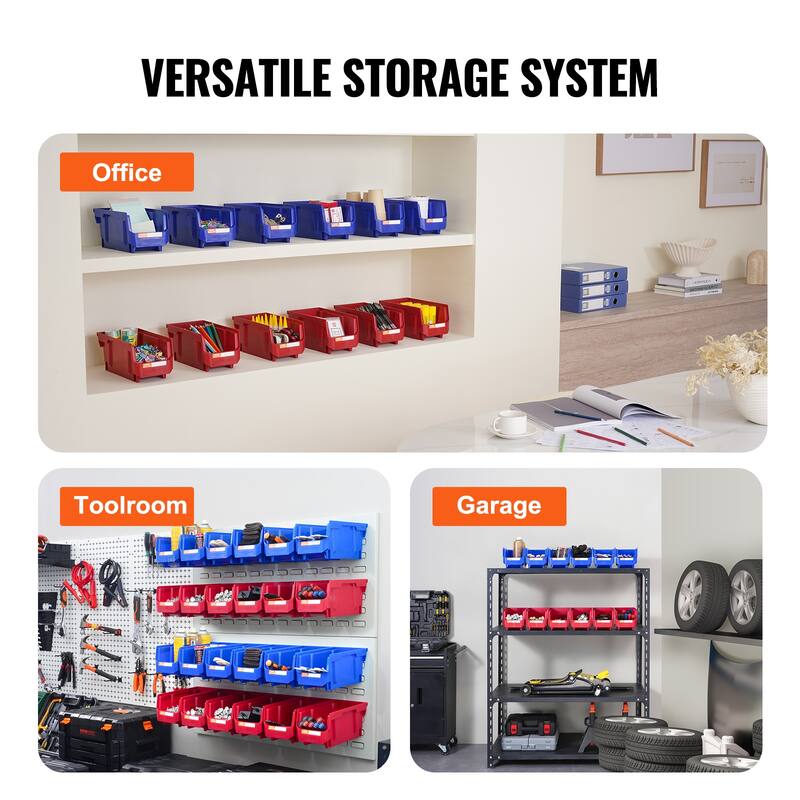 VEVOR Plastic Storage Bin,Hanging Stackable Storage Organizer Bin, Blue/Red,for,Office,or Pantry Organization