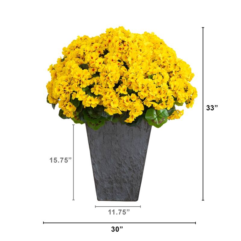 33-in UV Resistant Artificial Geranium Plant in Slate Ceramic Planter
